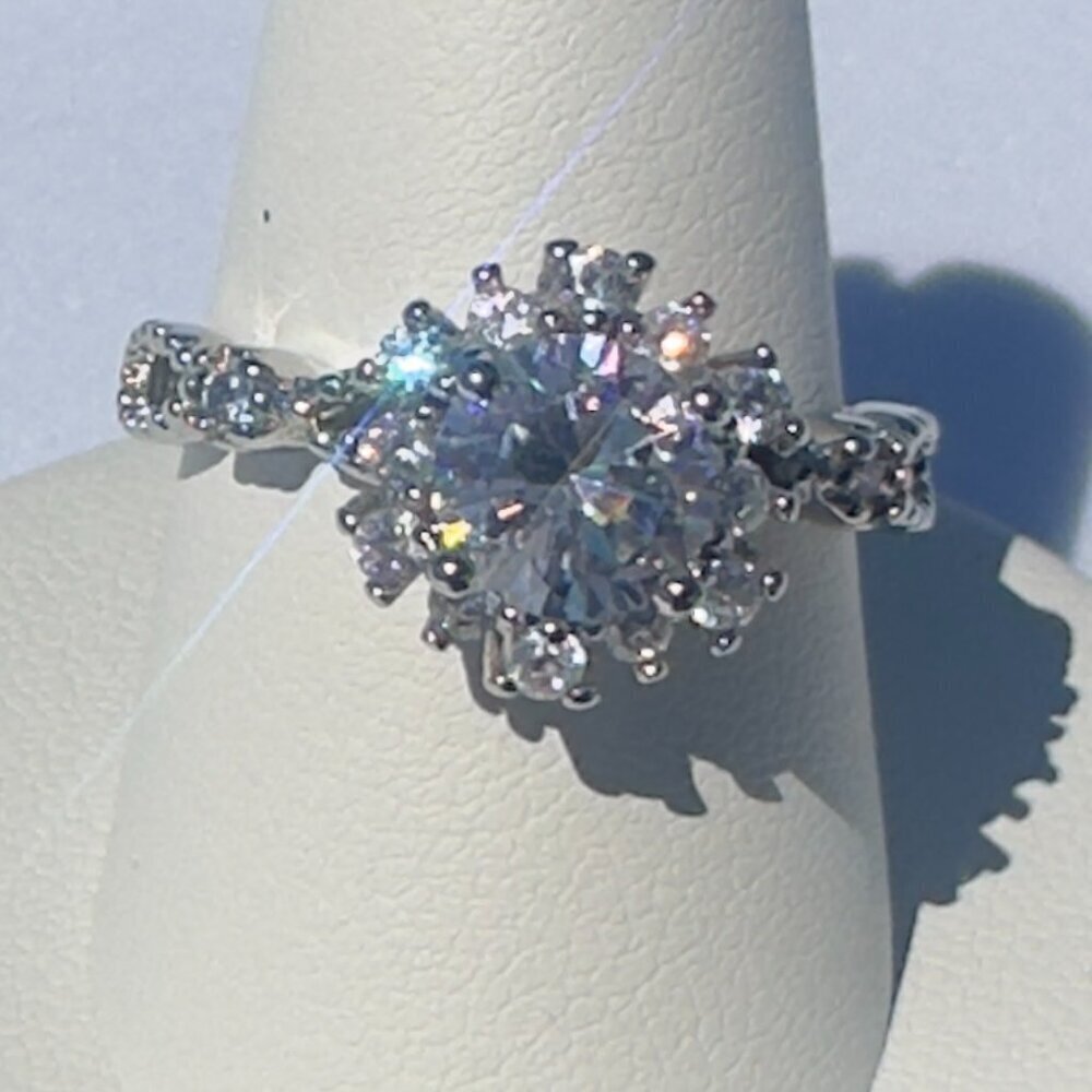 Adjustable Silver Ring W/ 2.0 Ct Diamond Simulate & Moissanite Elegant - Picture 3 of 16